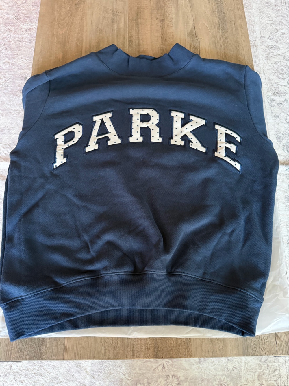 NIB PARKE Varsity Mockneck Sz S/M heritage *denim/white polka dot* - Picture 2 of 6
